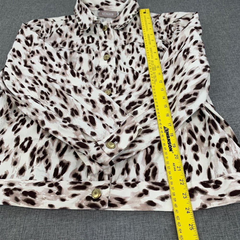 Chico's Long Sleeve Leopard Button Down Jacket Size 3 = XL Animal Print Top - Picture 9 of 14
